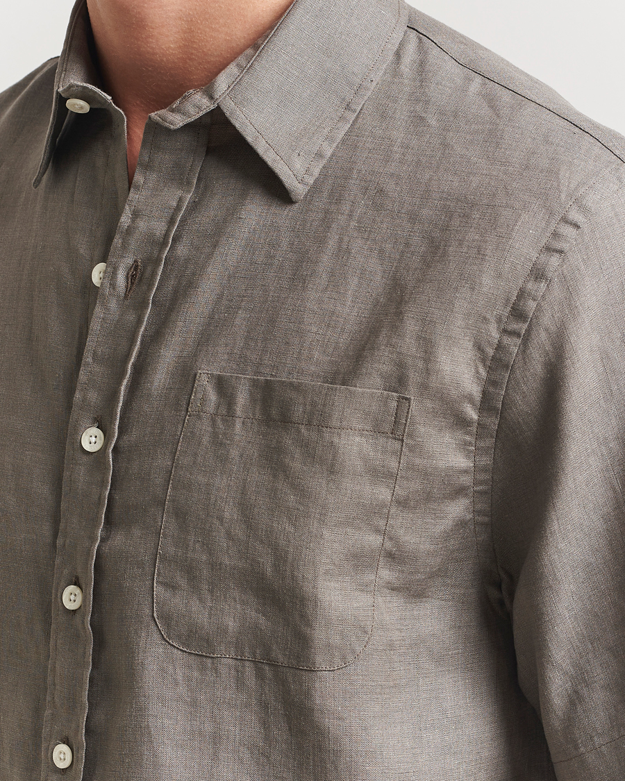 Hombres | Camisas | Colorful Standard | Garment Dyed Linen Short Sleeve Shirt Dusty Olive
