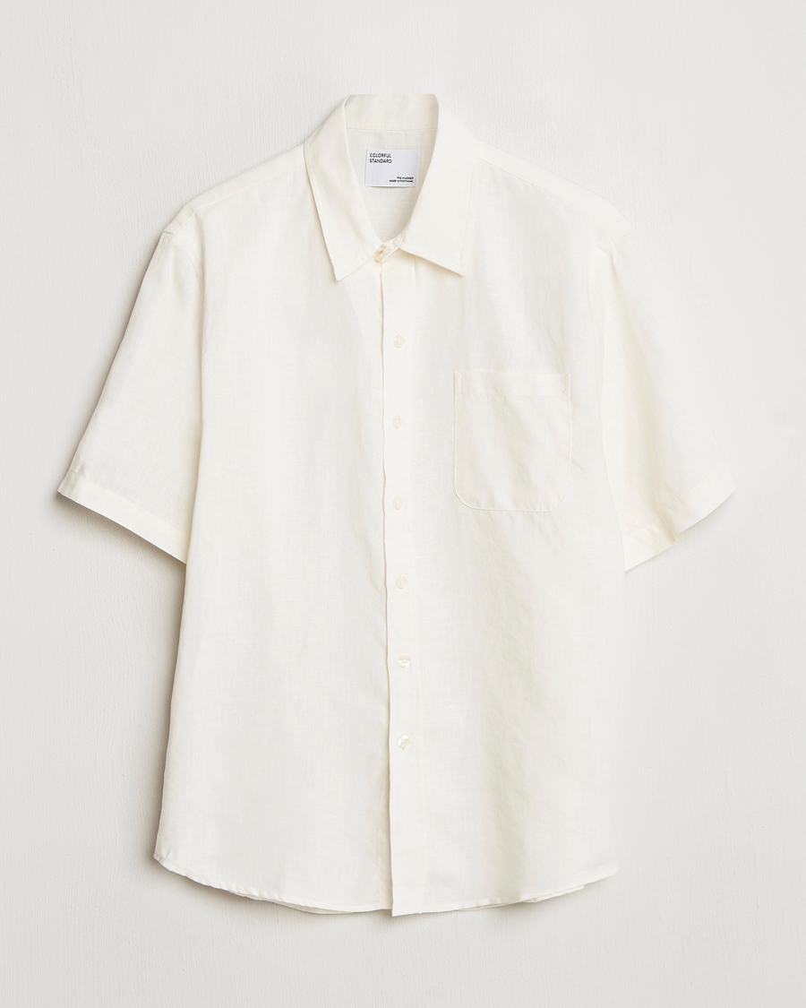 Hombres | Camisas | Colorful Standard | Garment Dyed Linen Short Sleeve Shirt Ivory White