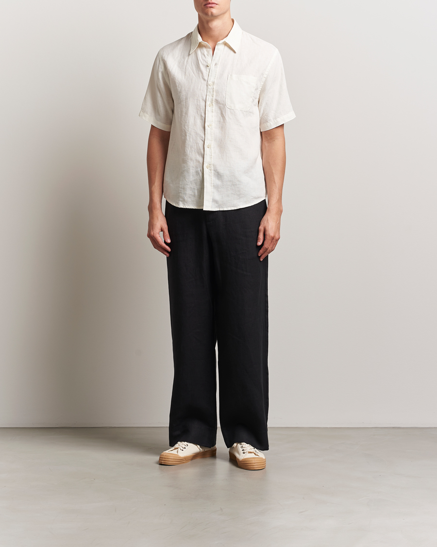 Hombres | Camisas | Colorful Standard | Garment Dyed Linen Short Sleeve Shirt Ivory White