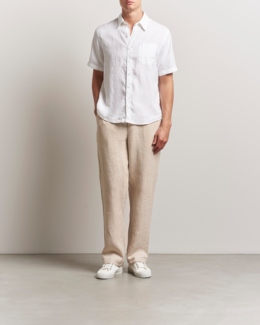 Hombres | Camisas | Colorful Standard | Garment Dyed Linen Short Sleeve Shirt Optical White