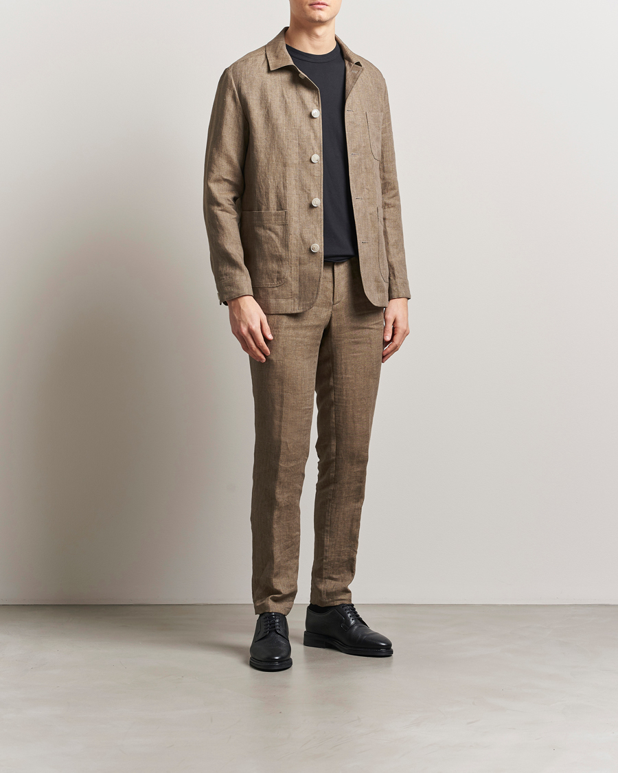 Hombres | Pantalones | BOSS BLACK | Genius Pleated Linen Trousers Dark Brown