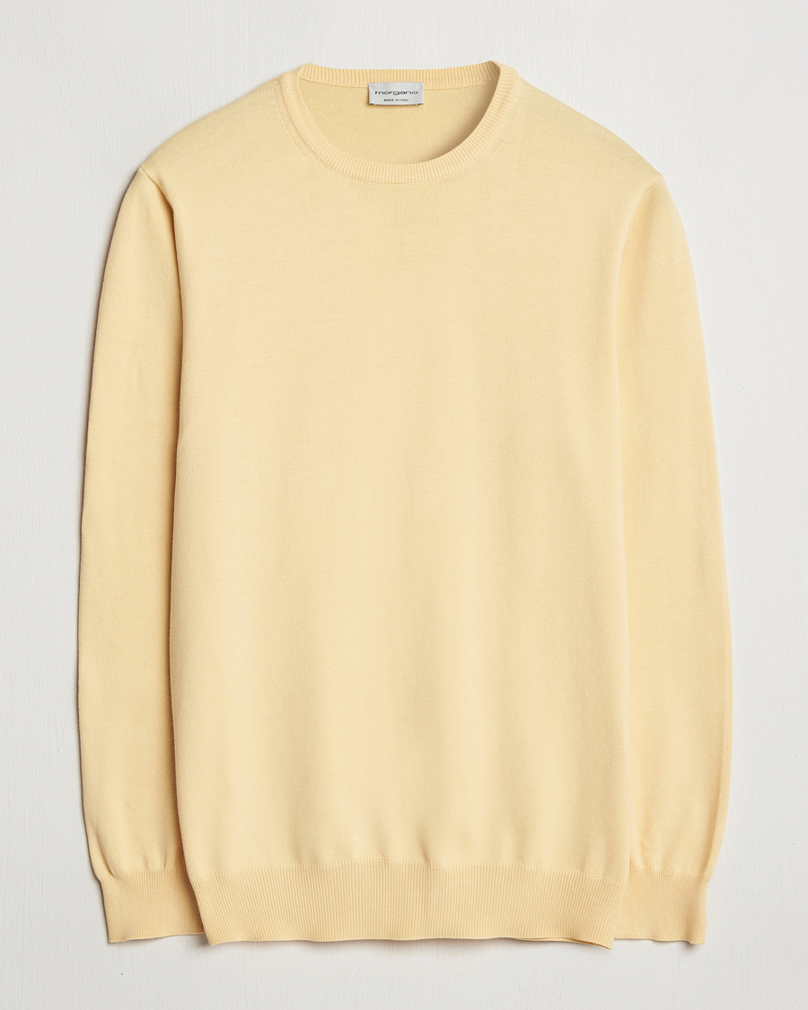 Hombres | Jerséis y prendas de punto | Morgano | Supersoft Egyptian Cotton Crew Neck Light Yellow
