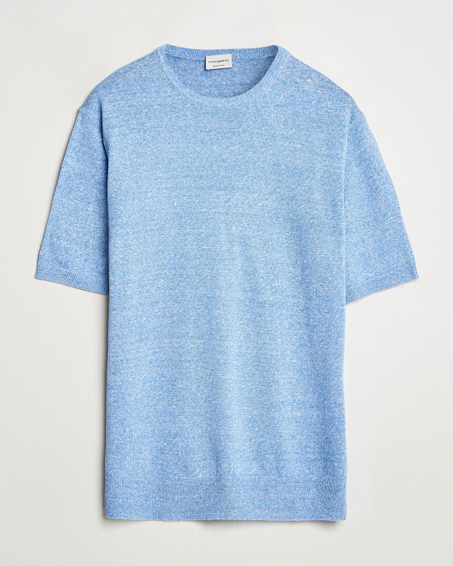 Hombres | Camisetas | Morgano | Linen/Cotton T-Shirt Blue