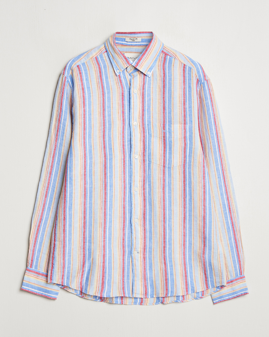 Hombres | Camisas | GANT | Regular Fit Linen Striped Shirt Multi