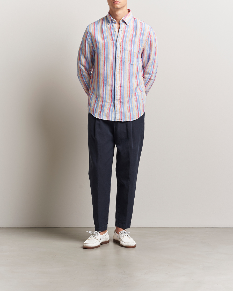 Hombres | Camisas | GANT | Regular Fit Linen Striped Shirt Multi