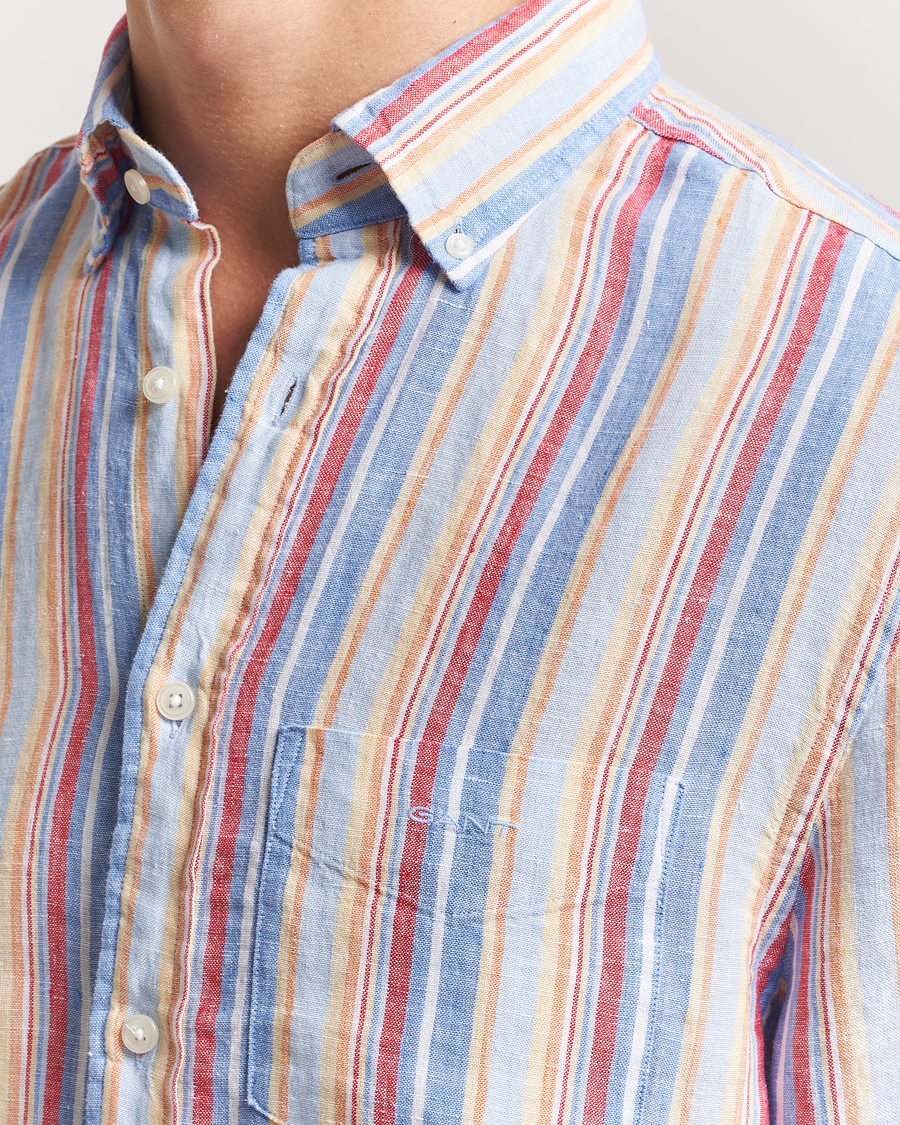 Hombres | Camisas | GANT | Regular Fit Linen Striped Shirt Multi