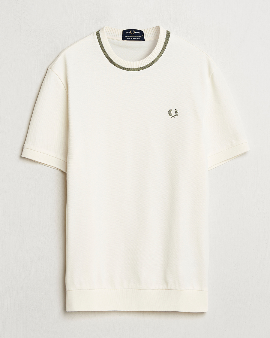 Hombres | Camisetas | Fred Perry | Pique Crew Neck T-Shirt Light Ecru