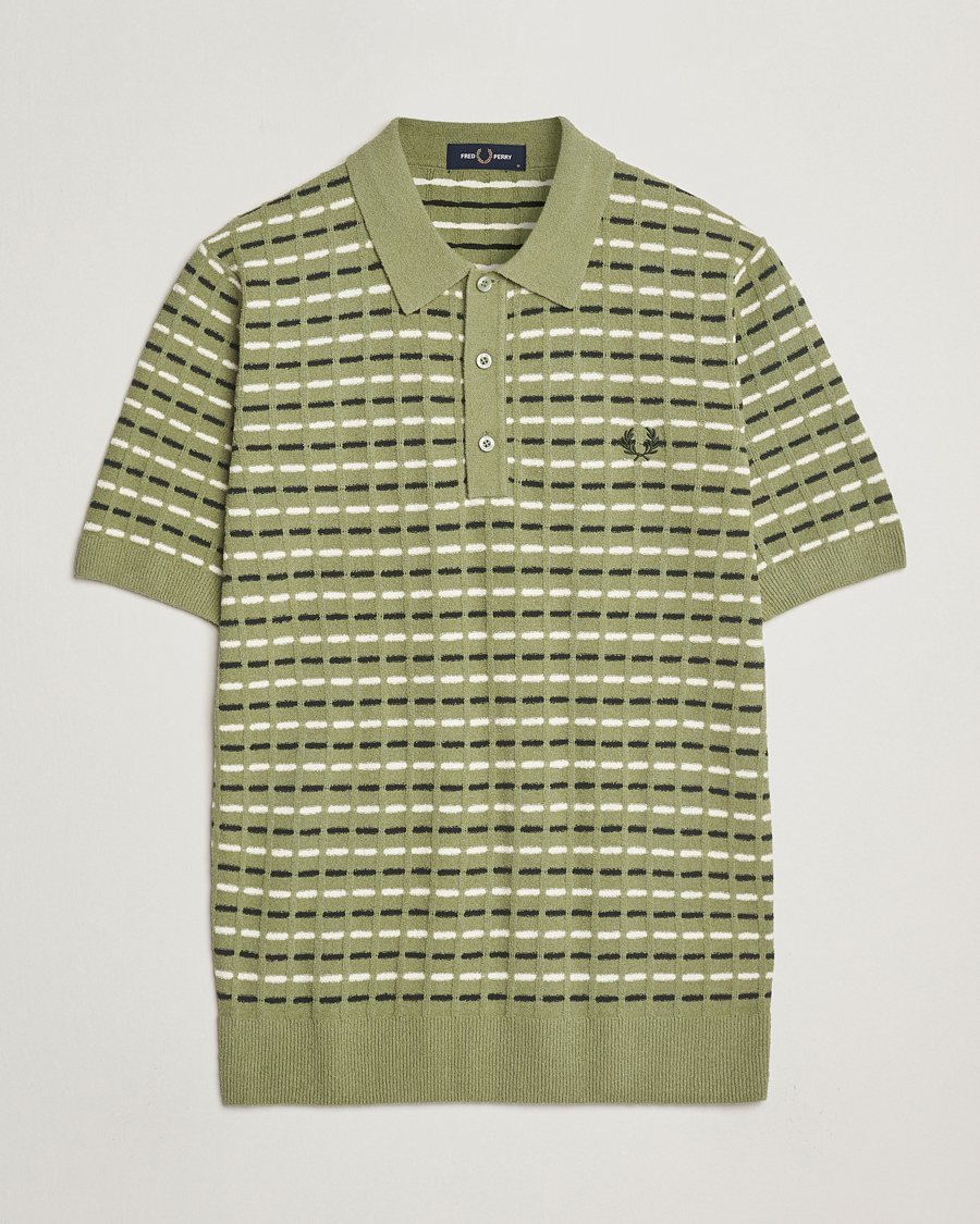 Hombres | Polos | Fred Perry | Bouclé Ribbed Knitted Polo Olive Mint