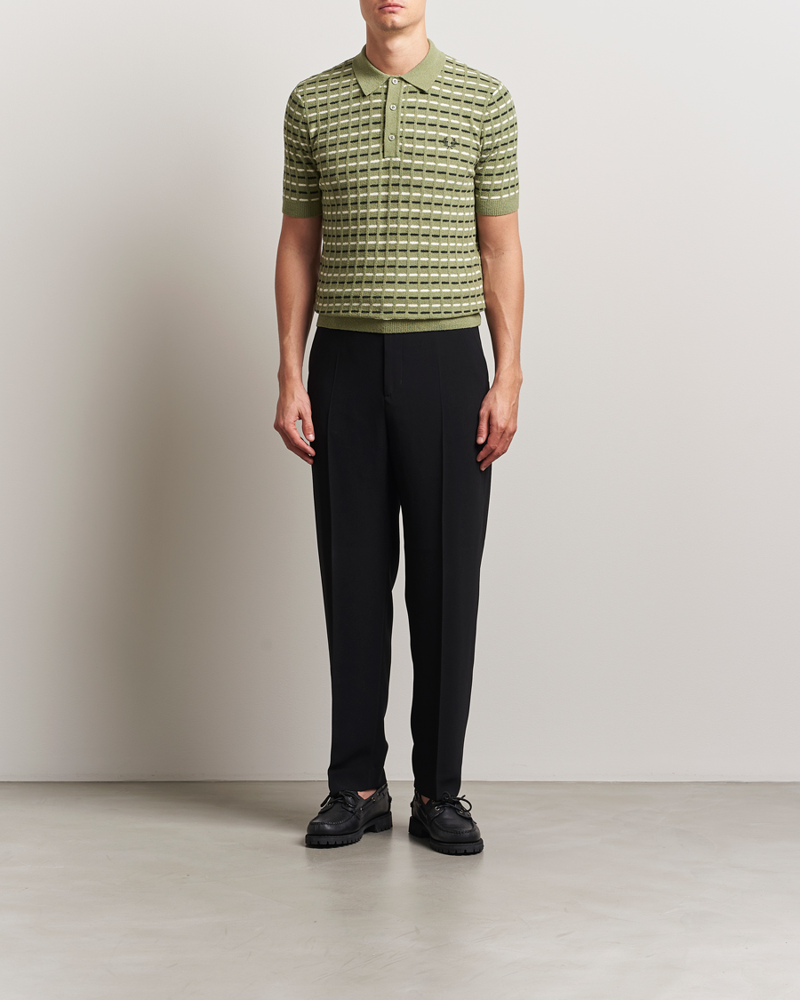Hombres | Polos | Fred Perry | Bouclé Ribbed Knitted Polo Olive Mint