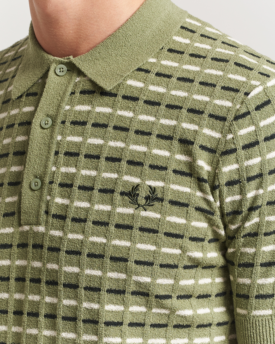 Hombres | Polos | Fred Perry | Bouclé Ribbed Knitted Polo Olive Mint
