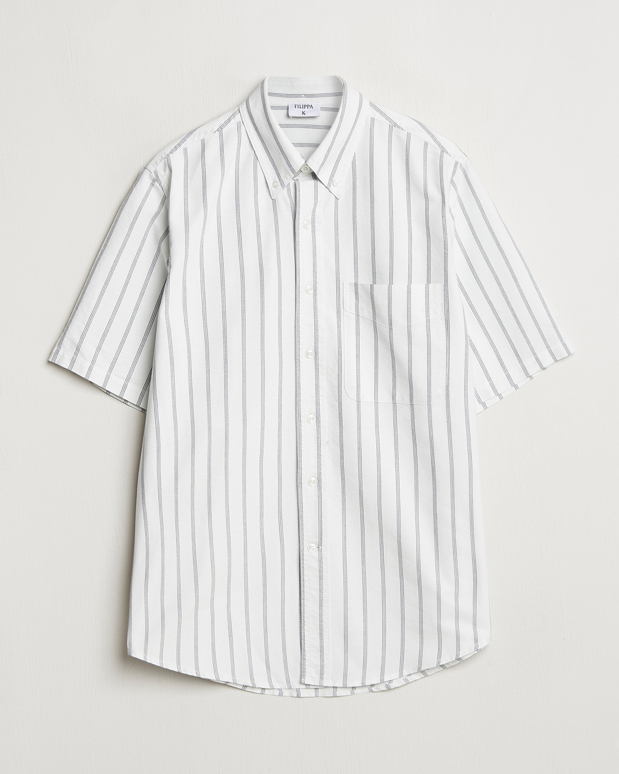 Hombres | Camisas | Filippa K | Striped Oxford Short Sleeve Shirt Pale Blue/Navy