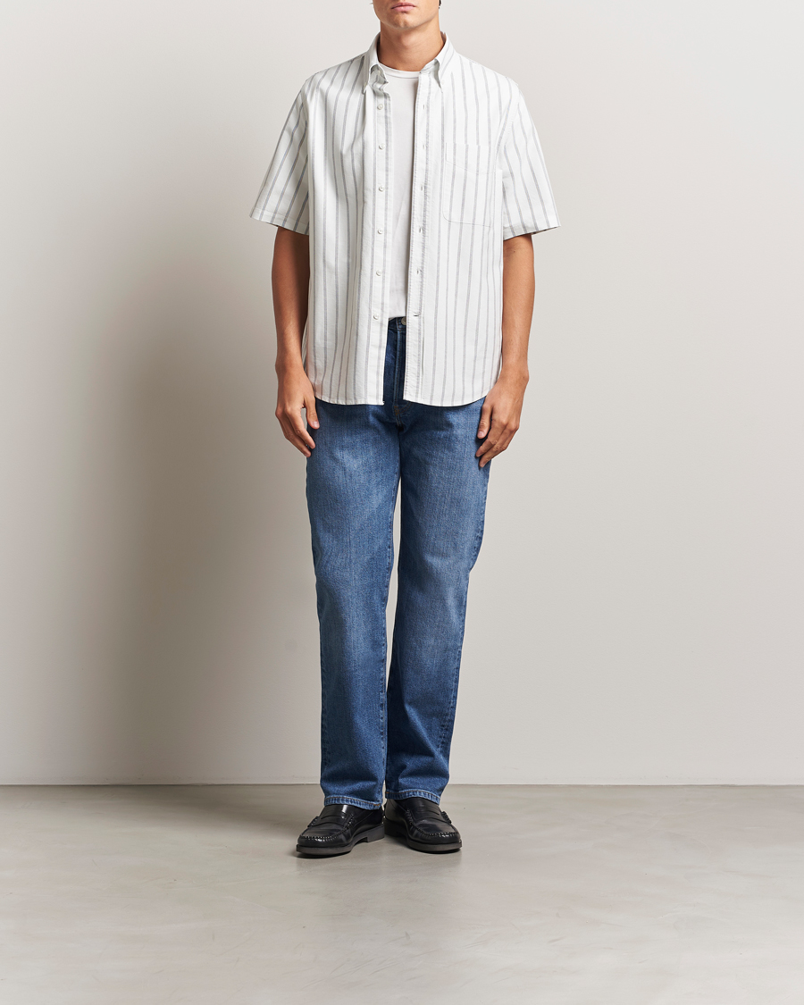Hombres | Camisas | Filippa K | Striped Oxford Short Sleeve Shirt Pale Blue/Navy