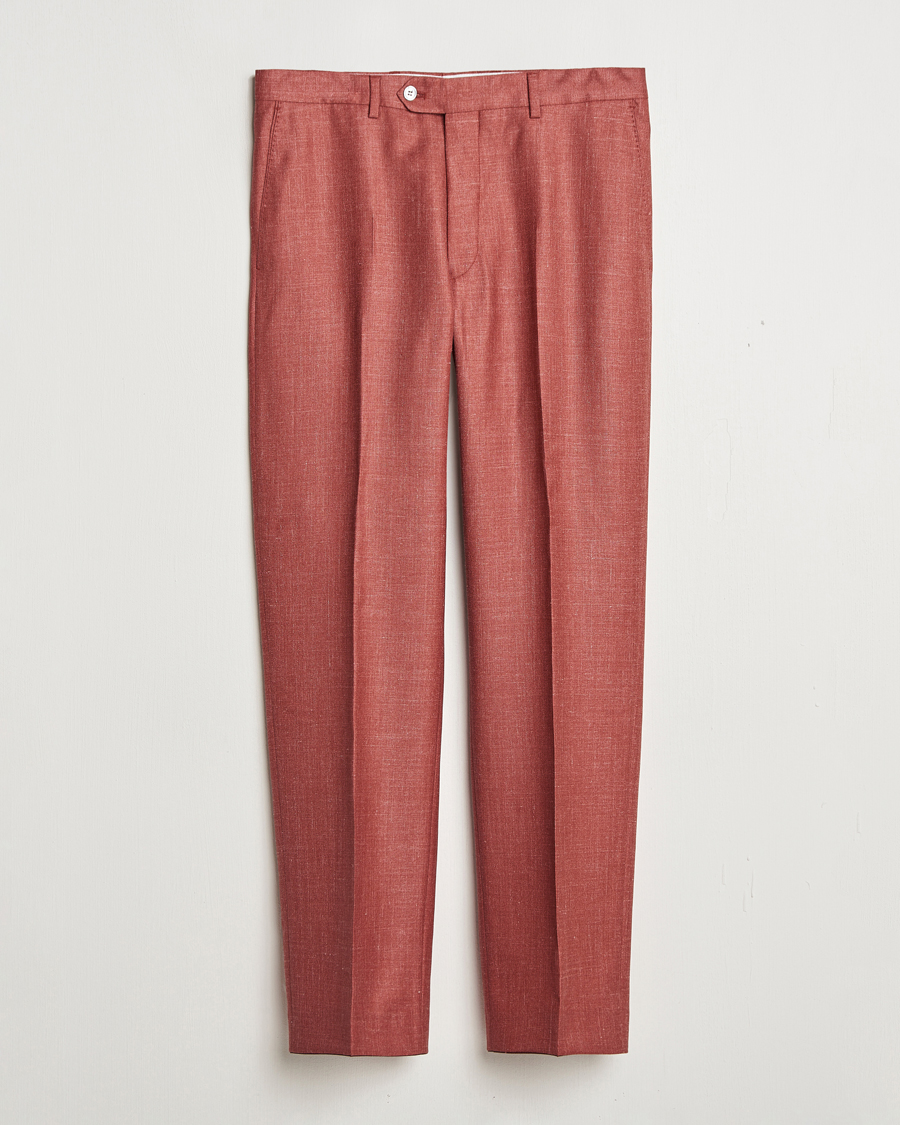 Hombres | Pantalones | Oscar Jacobson | Del S Wool/Silk/Linen Trousers Red