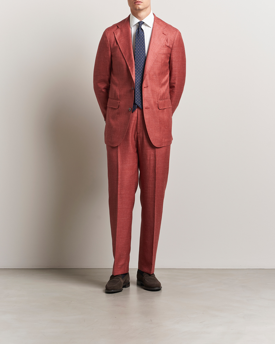 Hombres | Pantalones | Oscar Jacobson | Del S Wool/Silk/Linen Trousers Red