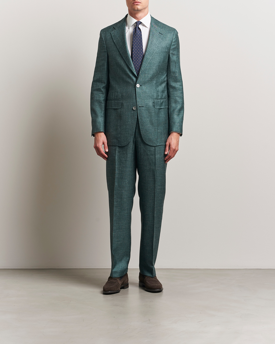 Hombres | Pantalones | Oscar Jacobson | Del S Wool/Silk/Linen Trousers Green