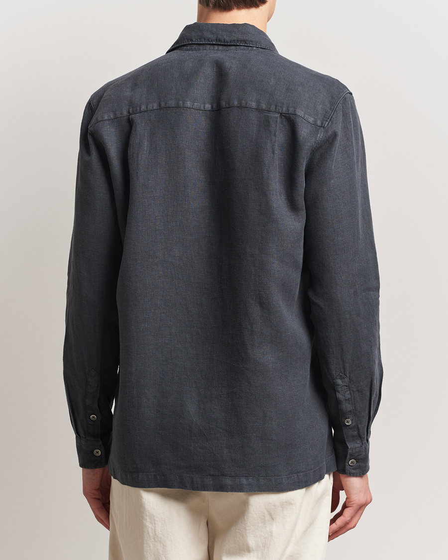 Hombres | Camisas | A Day's March | Clean Cut Linen Shirt Off Black