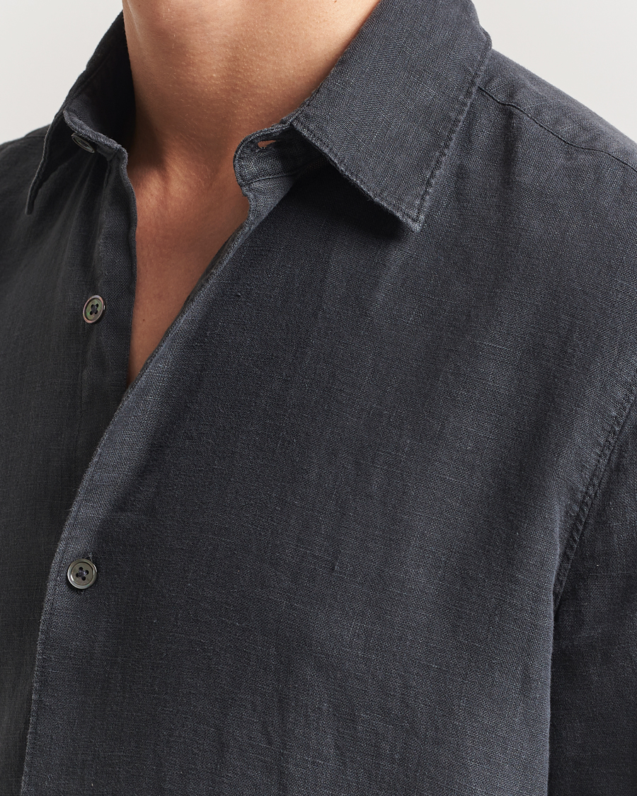 Hombres | Camisas | A Day's March | Clean Cut Linen Shirt Off Black