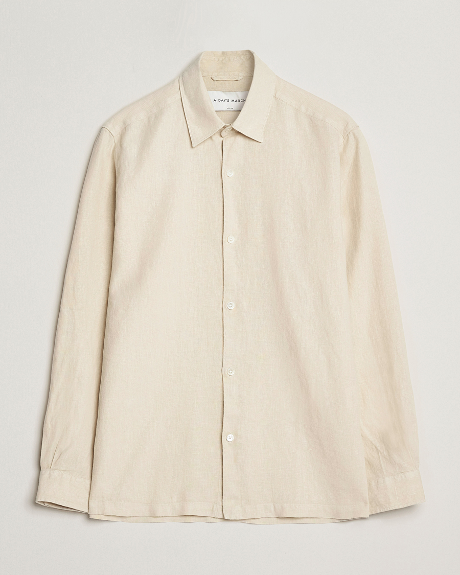 Hombres | Camisas | A Day's March | Clean Cut Linen Shirt Oyster
