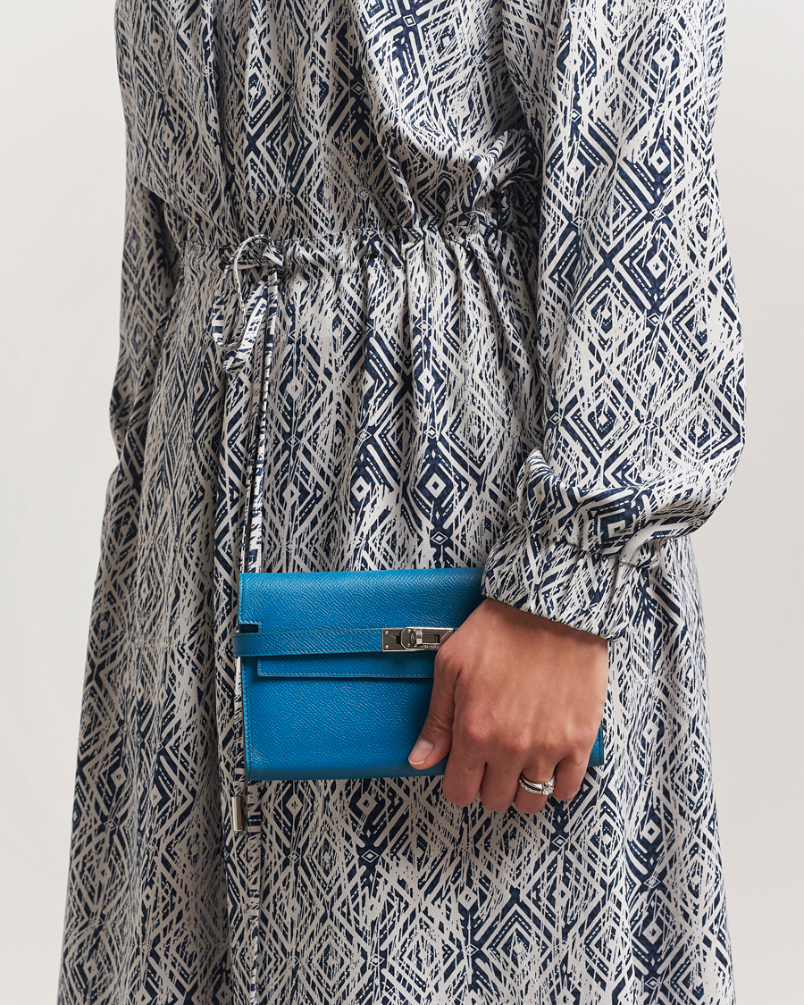 Hombres | Hermès Pre-Owned Kelly Wallet Epsom Leather Blue | Hermès Pre-Owned | Kelly Wallet Epsom Leather Blue