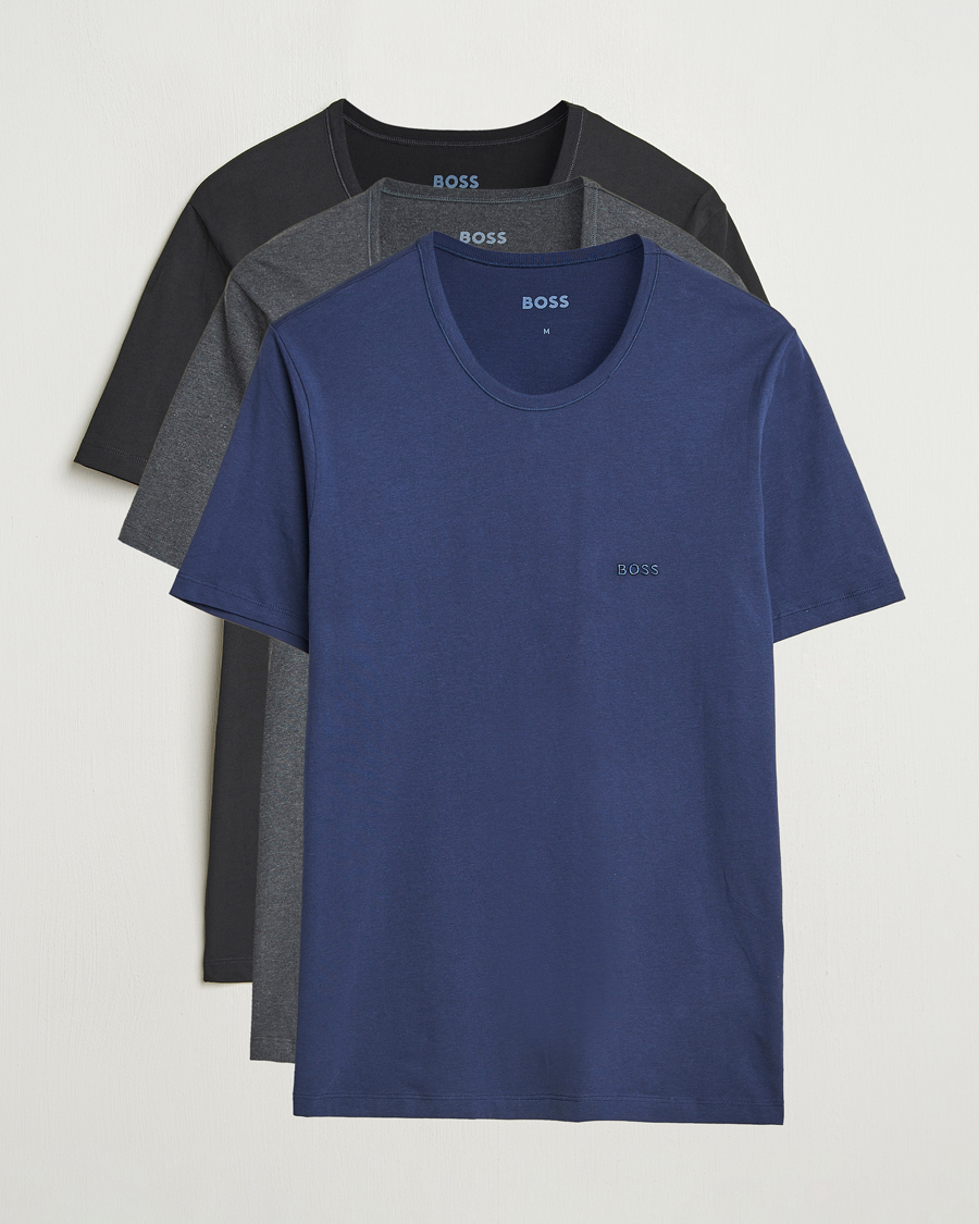 Hombres | Camisetas | BOSS BLACK | 3-Pack Crew Neck T-Shirt Black/Blue/Grey