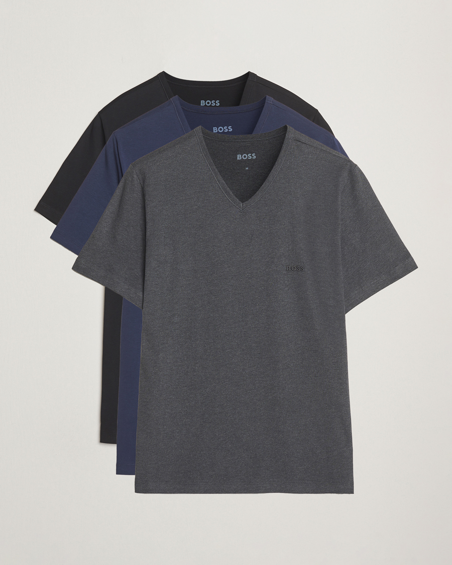 Hombres | Camisetas | BOSS BLACK | 3-Pack V-Neck T-Shirt Black/Blue/Grey