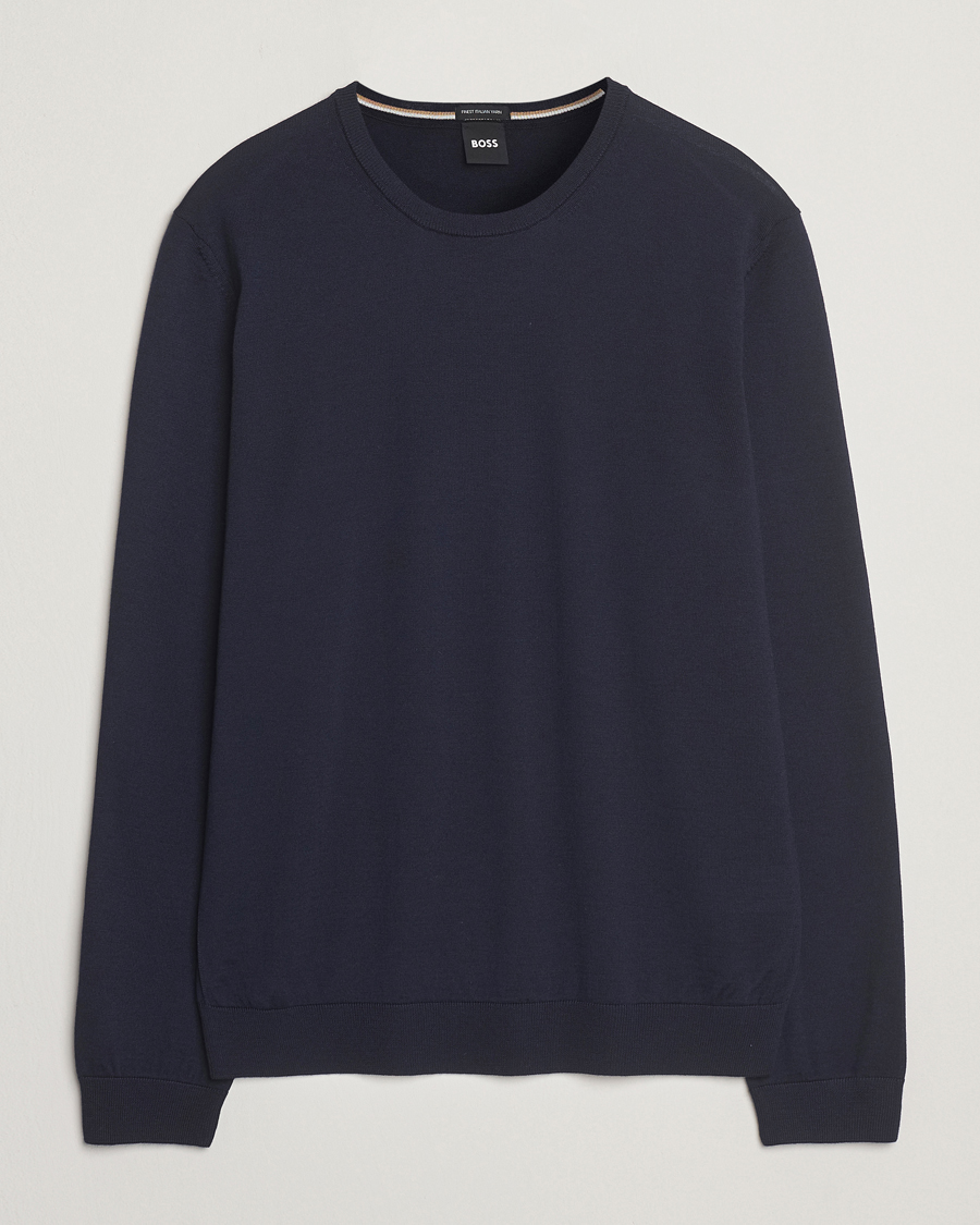 Hombres | Jerséis y prendas de punto | BOSS BLACK | Leno Wool Crew Neck Pullover Dark Blue