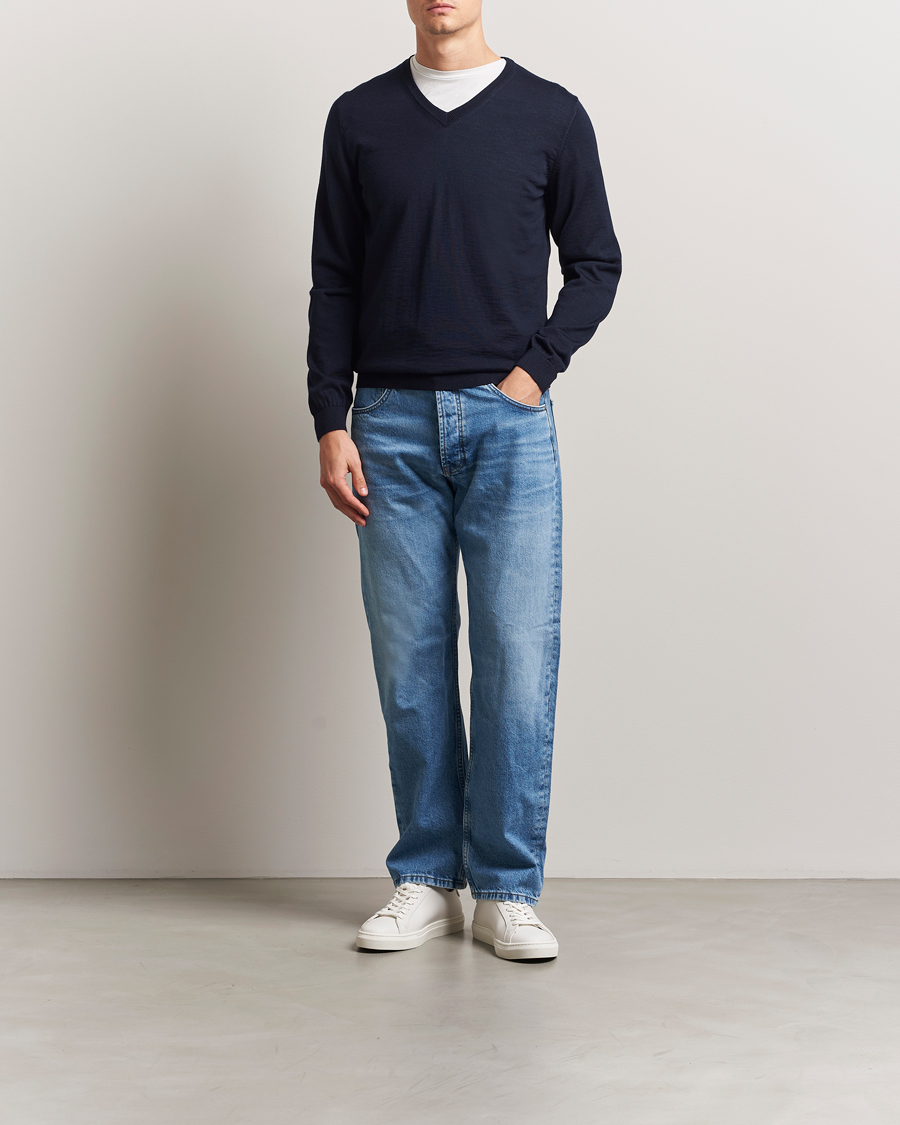 Hombres | Jerséis y prendas de punto | BOSS BLACK | Melba Wool V-Neck Pullover Dark Blue