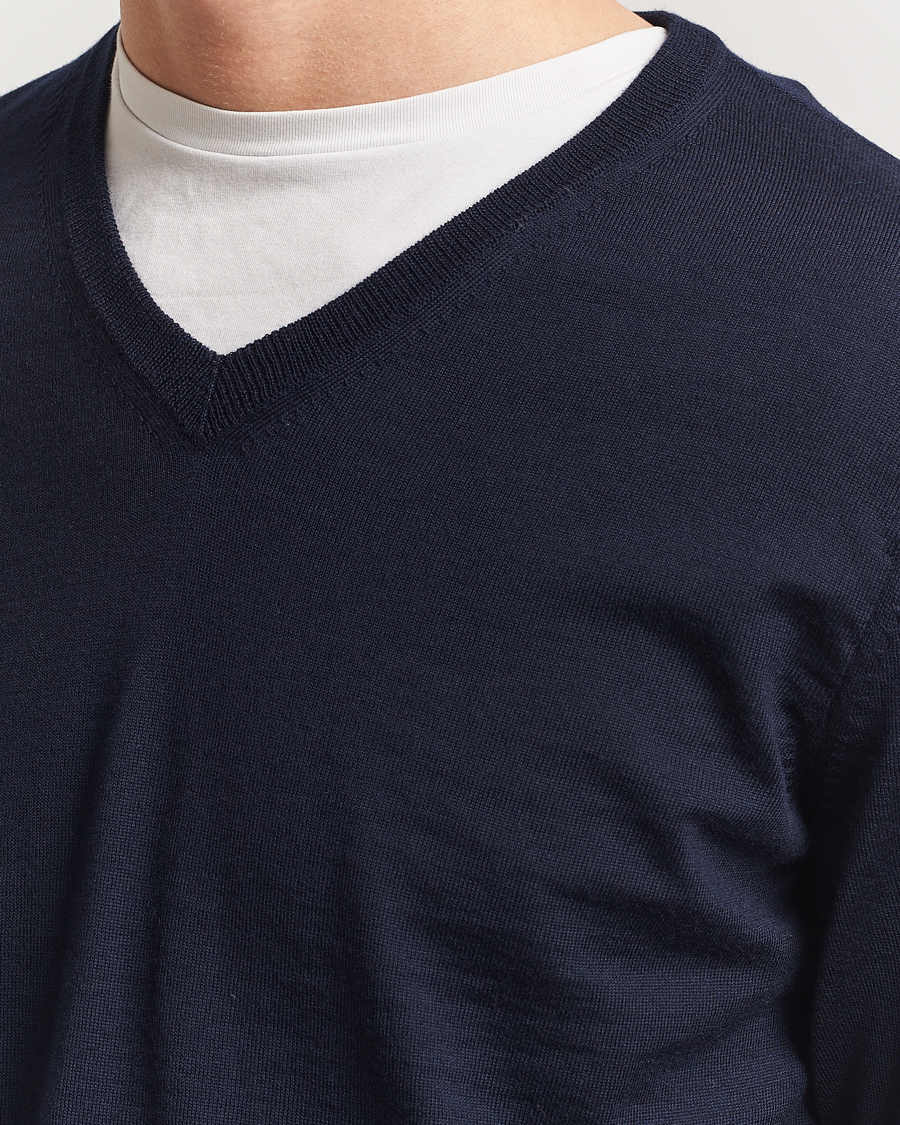 Hombres | Jerséis y prendas de punto | BOSS BLACK | Melba Wool V-Neck Pullover Dark Blue