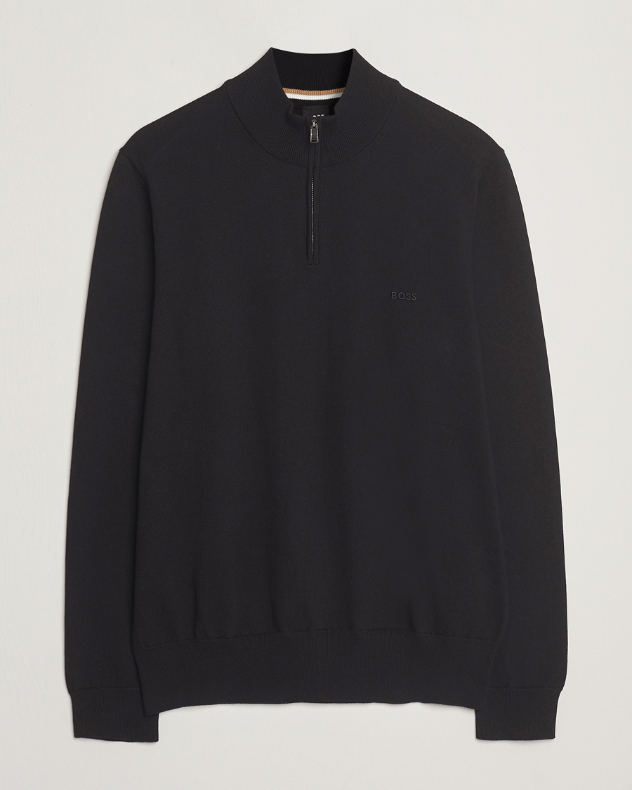 Hombres | Jerséis y prendas de punto | BOSS BLACK | Padro Cotton Knitted Half Zip Black