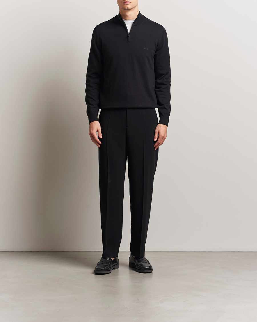 Hombres | Jerséis y prendas de punto | BOSS BLACK | Padro Cotton Knitted Half Zip Black