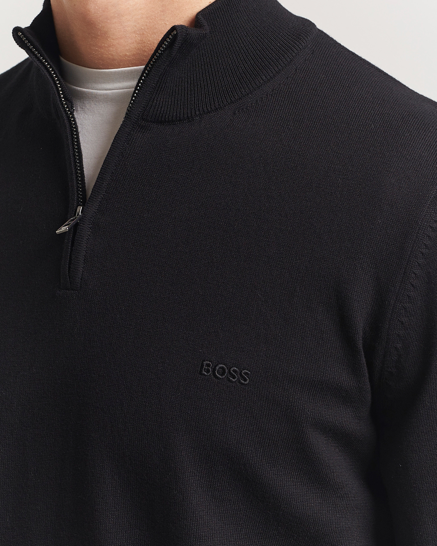 Hombres | Jerséis y prendas de punto | BOSS BLACK | Padro Cotton Knitted Half Zip Black