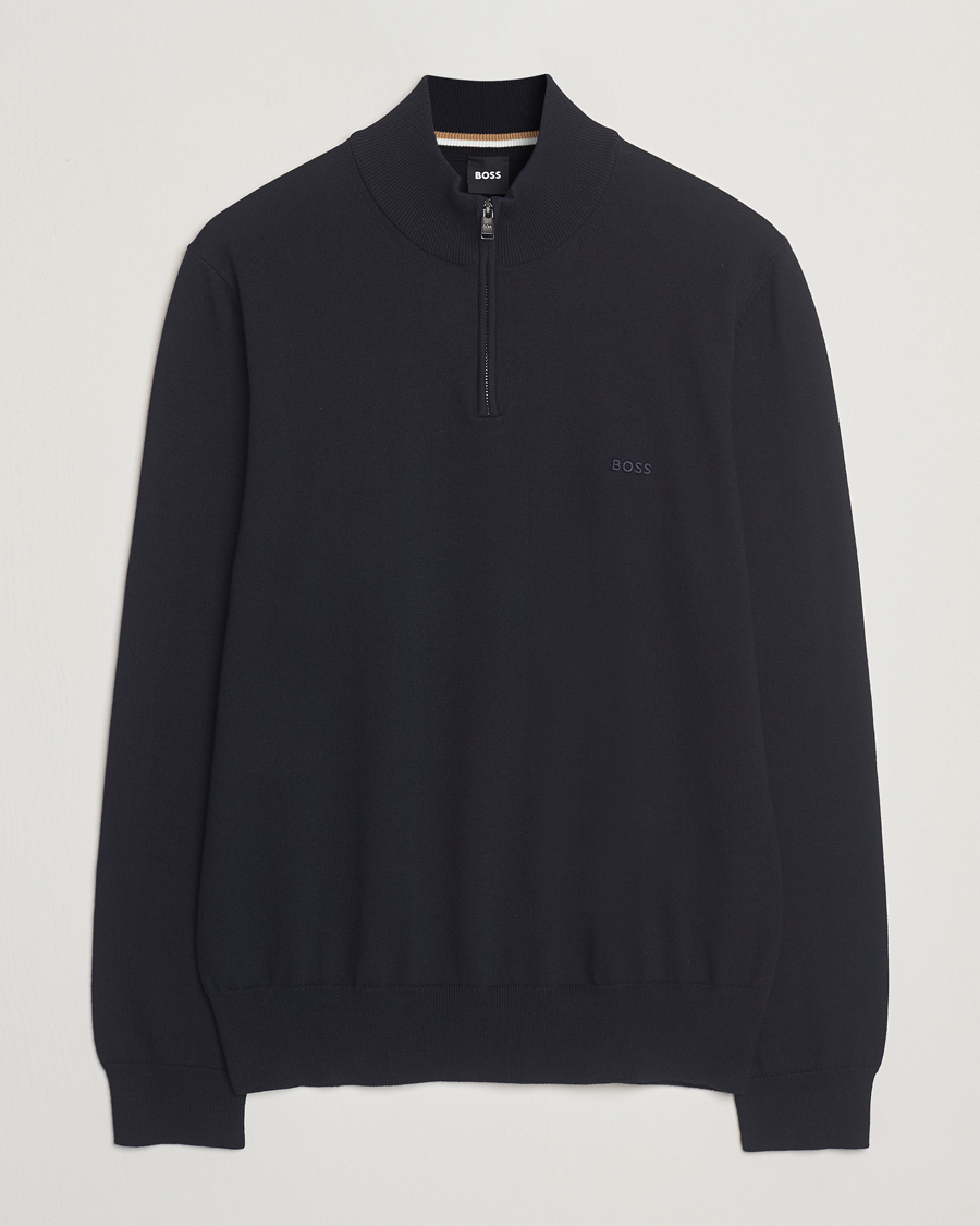 Hombres | Jerséis y prendas de punto | BOSS BLACK | Padro Cotton Knitted Half Zip Dark Blue