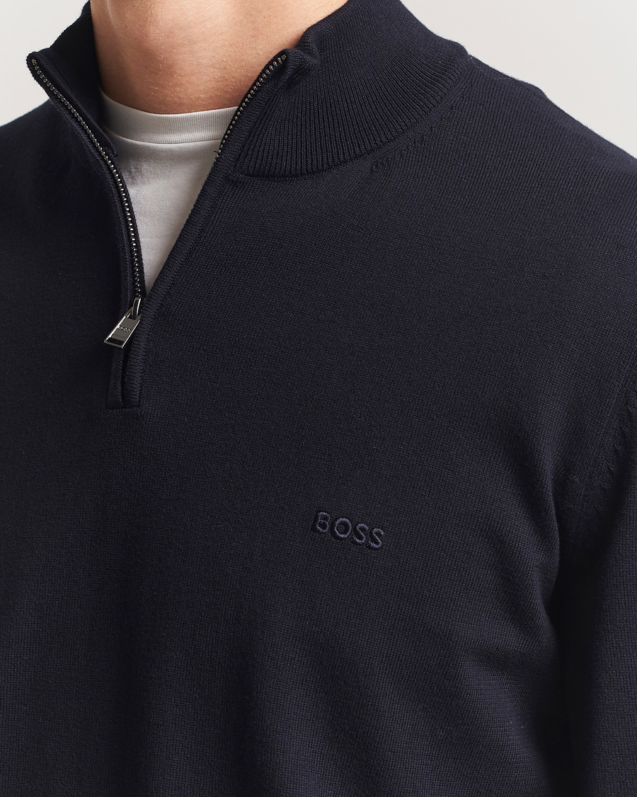 Hombres | Jerséis y prendas de punto | BOSS BLACK | Padro Cotton Knitted Half Zip Dark Blue