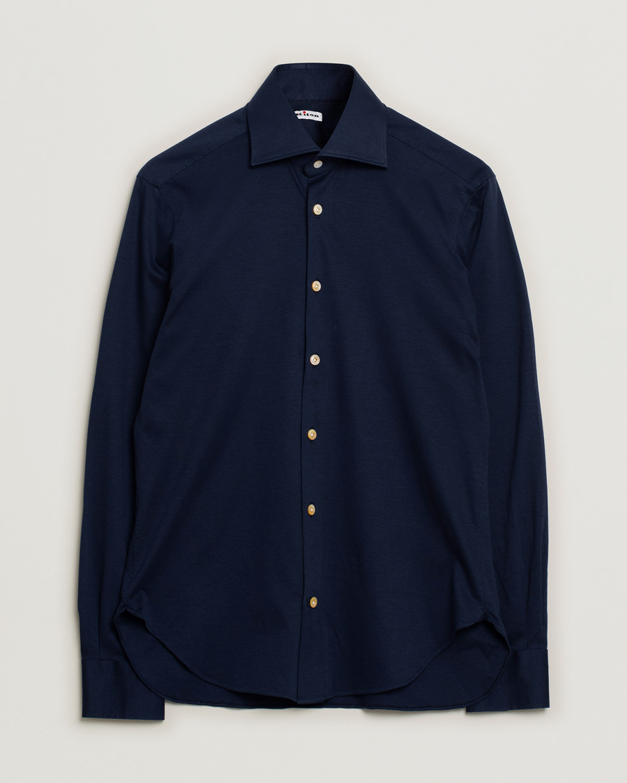 Hombres | Camisas | Pre-owned | Kiton Cotton Jersey Shirt Navy